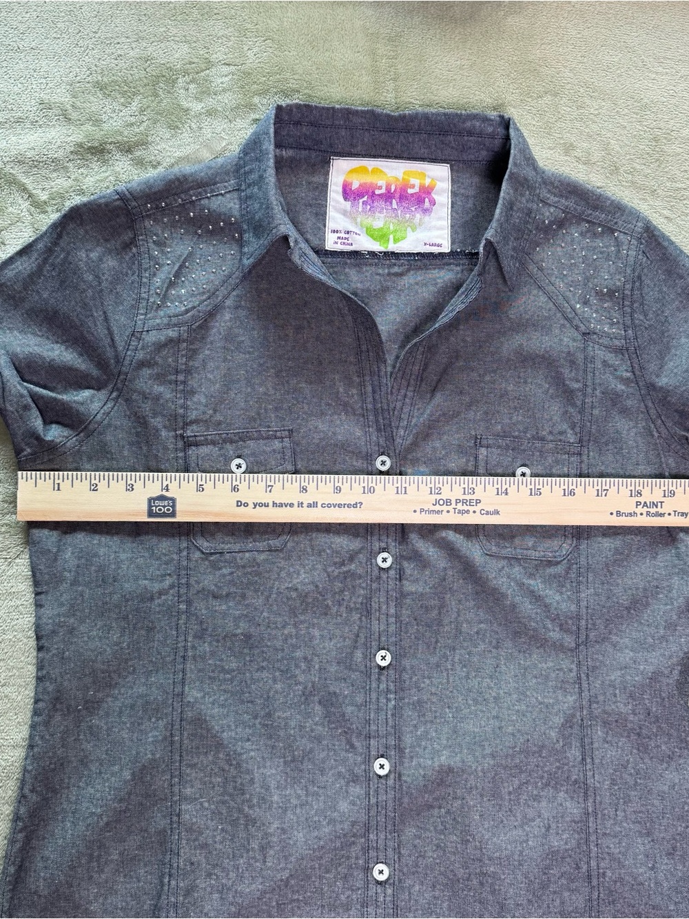 Derek Heart Rhinestone Chambray Shirt XL - Picture 8 of 11